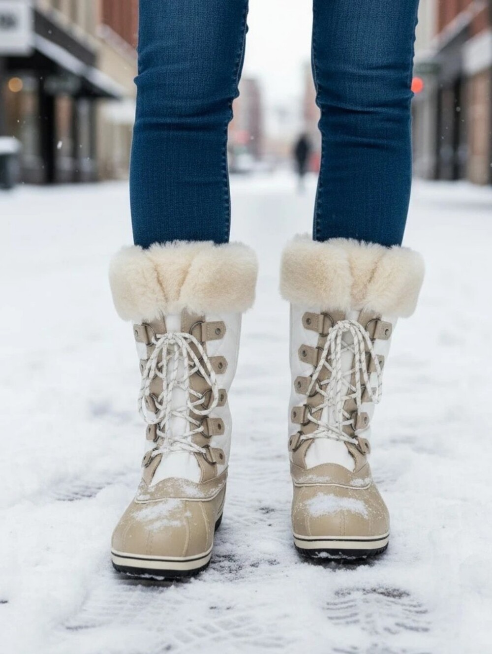 Dream Pairs Size 11 Snow Boots Thinsulate Insulation Side Zip Beige White - Picture 2 of 10